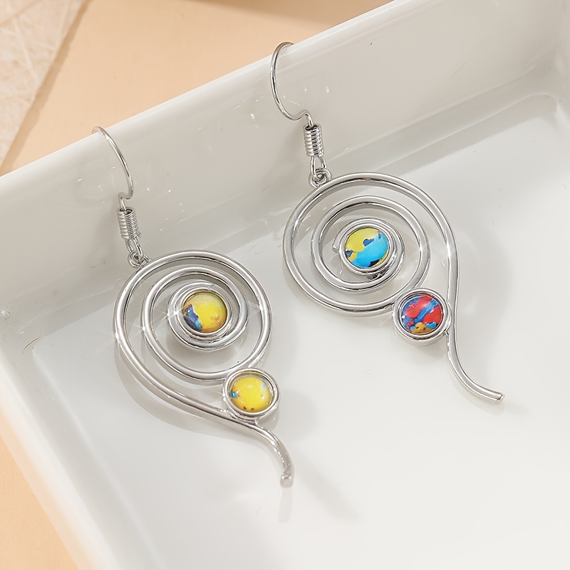 Minimalist Retro Geometric Spiral Earrings with Turquoise